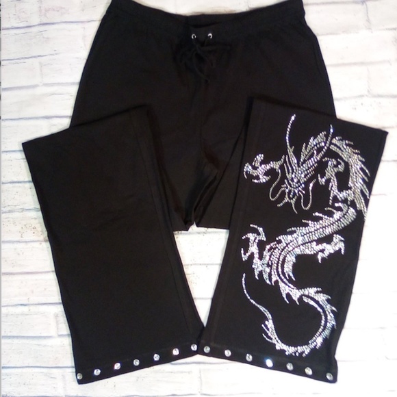 NEW PRODUCTS ONLY - Drawstring Cotton Pant with Rhinestone Dragon - Picture 1 of 10